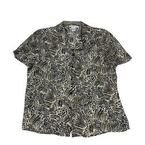Anna & Frank Shirt Womens Large‎ Beige Silk Animal Abstract Blouse Button Up